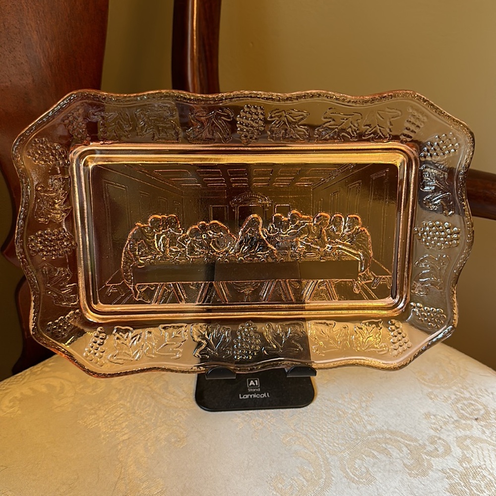 Indiana Glass vintage Tiara Last Supper bread plate, dish 1950s